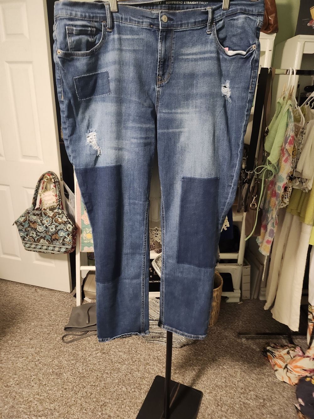 Old Navy Women’s Blue Patchwork Boyfriend Jeans